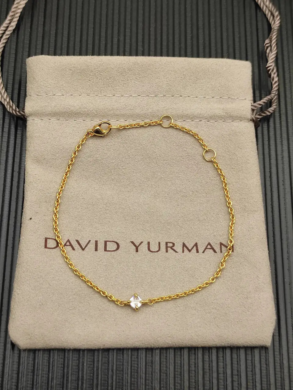 David Yurman Gold 4mm Solitaire White Diamond Bracelet